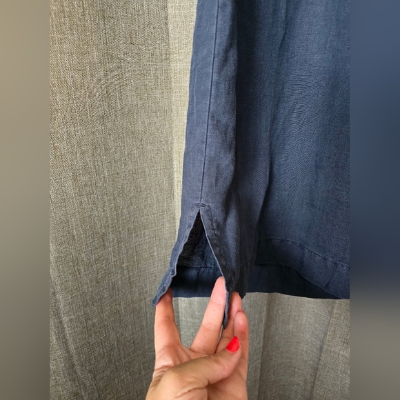 Michael Stars 100% Linen Navy Blue Wide Leg Cropped Pants Size L Elastic Waist - Picture 3 of 5